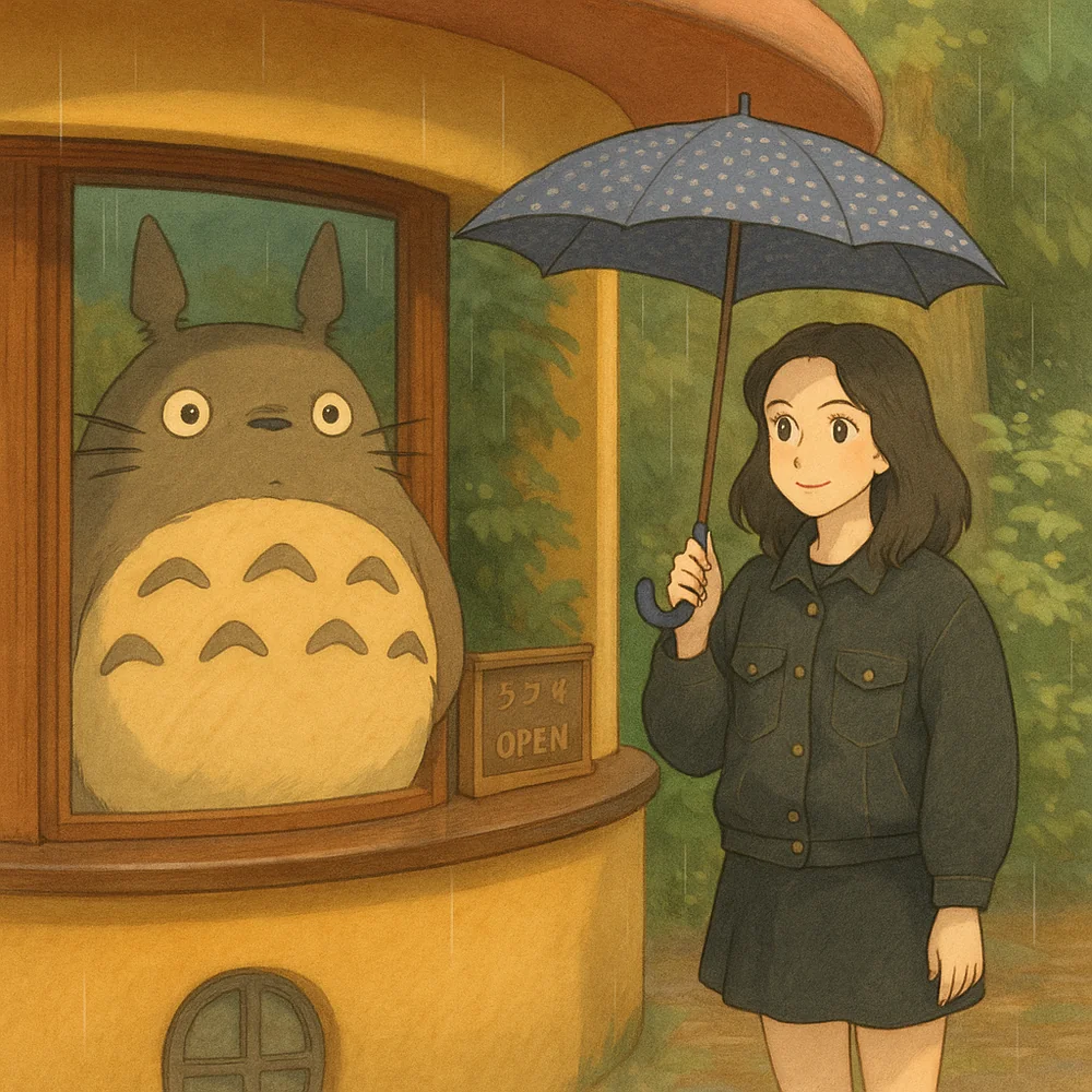 Hand-painted Ghibli-inspired icon featuring Totoro with me.